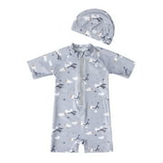 Baby Boy Swimsuit Kids Baby Boys One Piece Cartoon Animals Floral Swimsuit Zipper Rash Guard Short Sleeve Bathing Suit Beach Wear Toddler Swimsuit Girl Grey 6 Months-12 Months